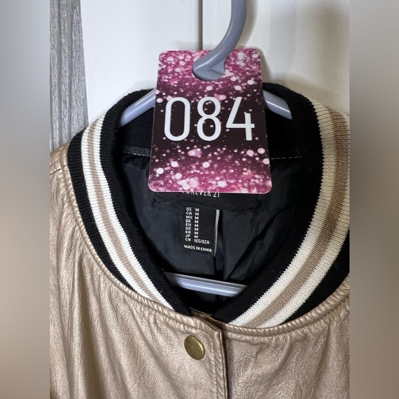 084. Forever 21 faux leather jacket gold m - Picture 3 of 6